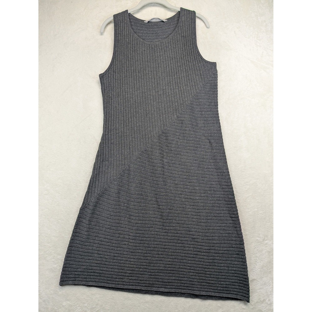 Athleta Ananda Dress Womens L Charcoal Gray Ribbed Knit Sleeveless Racerback